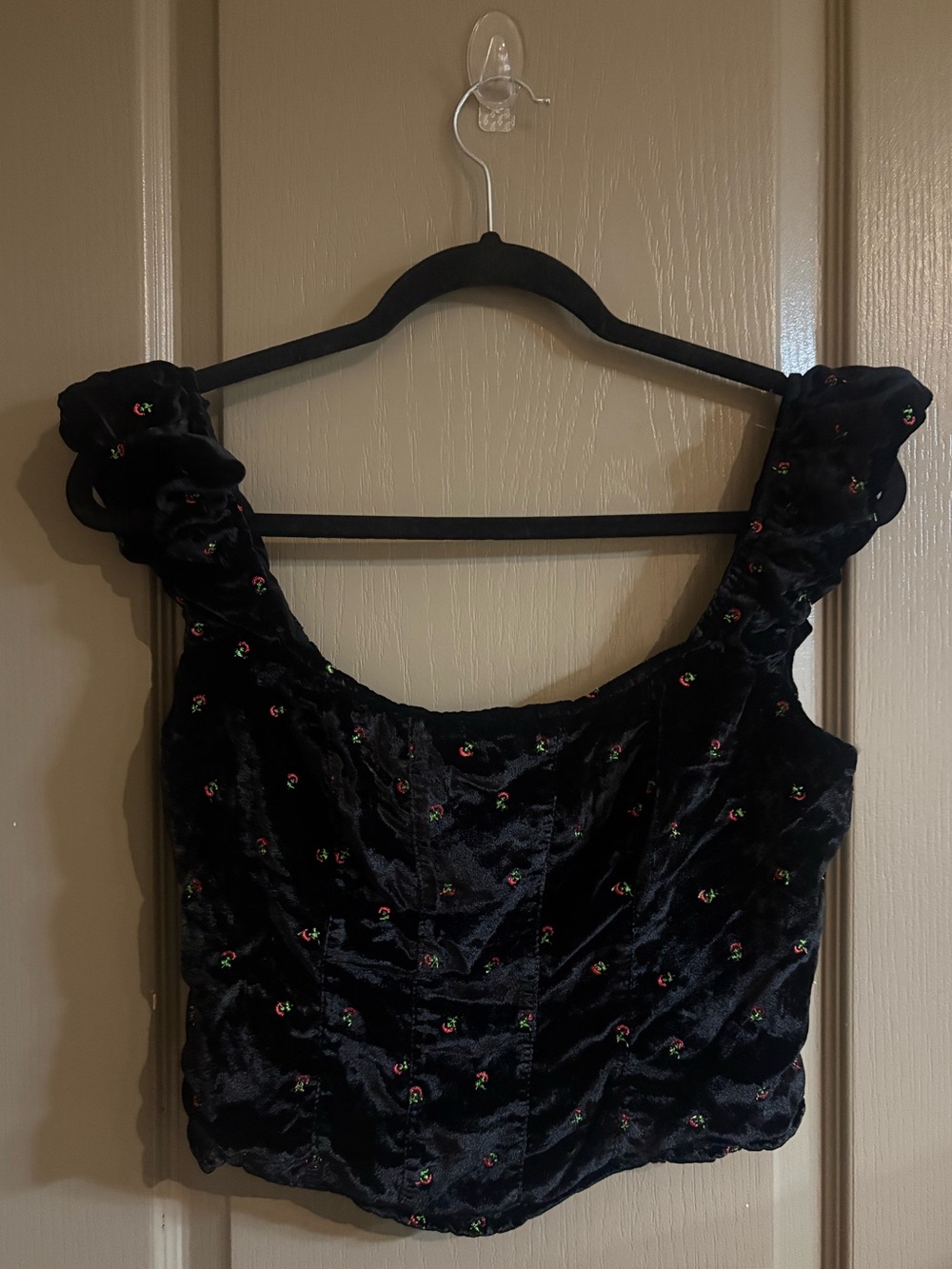 Free People Black Velvet Embroidered Crop Top